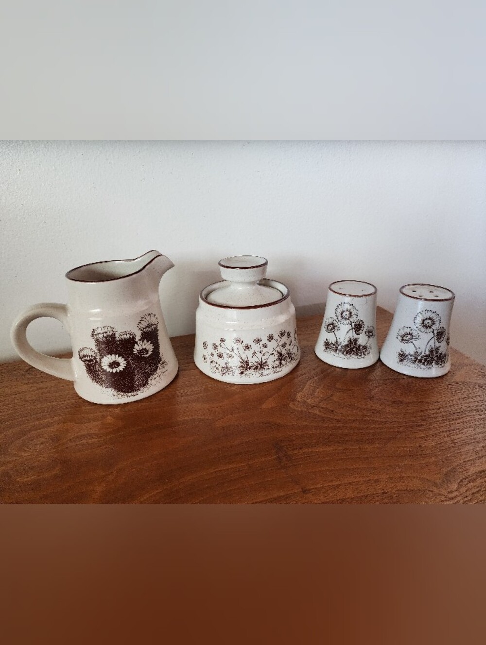 Vintage Noritake Desert Flowers Creamer, Sugar Bowl & Salt - Pepper Shakers